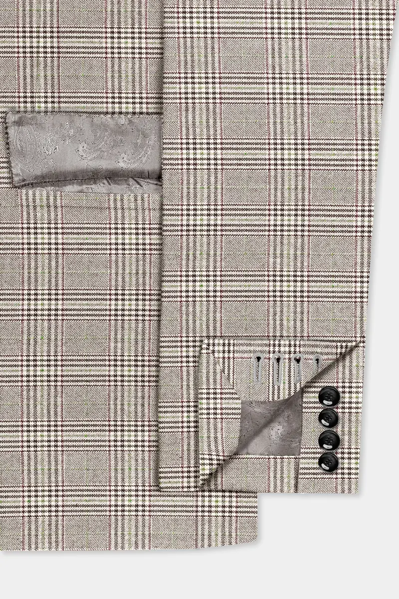 Café Noir Brown Plaid Wool Rich Single Breasted Suit 7