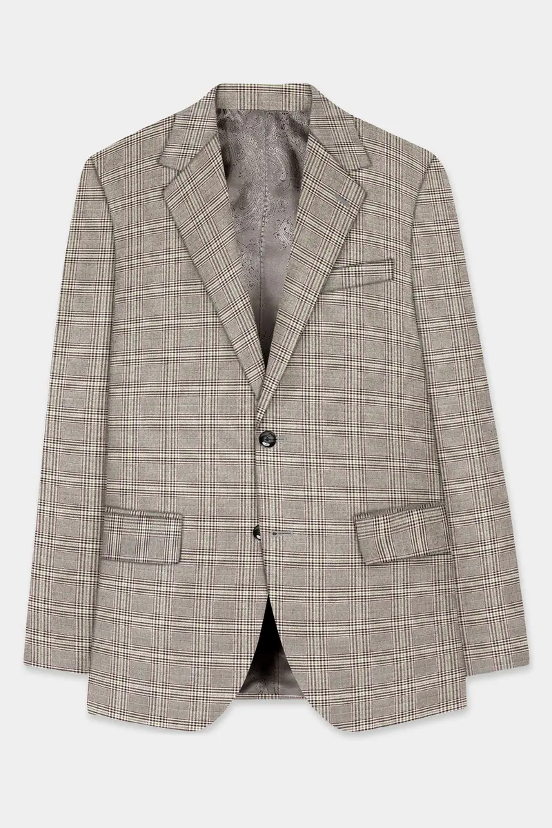 Café Noir Brown Plaid Wool Rich Single Breasted Suit 8