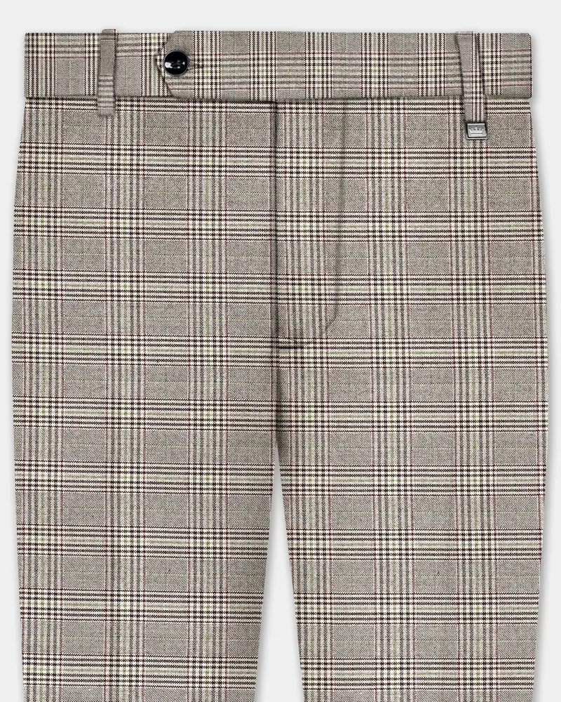 Café Noir Brown Plaid Wool Rich Stretchable Waistband Pant 1