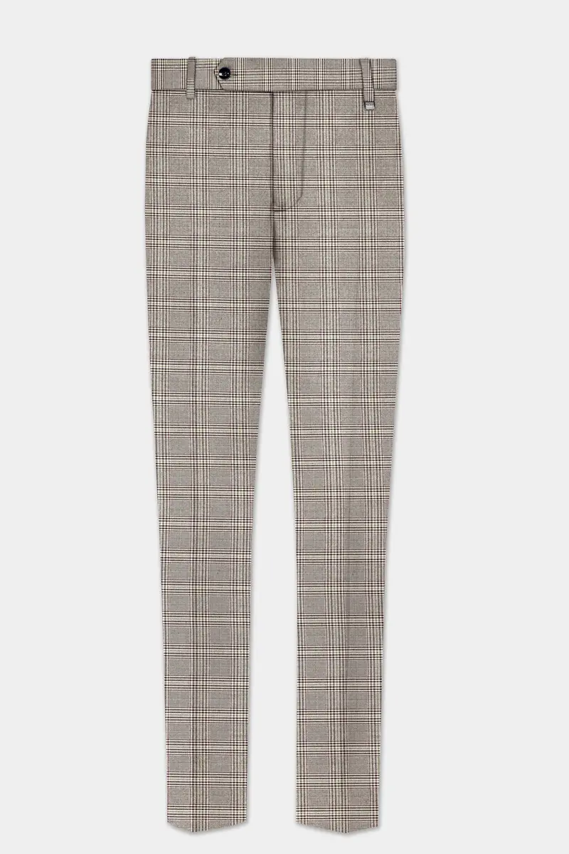Café Noir Brown Plaid Wool Rich Stretchable Waistband Pant 2