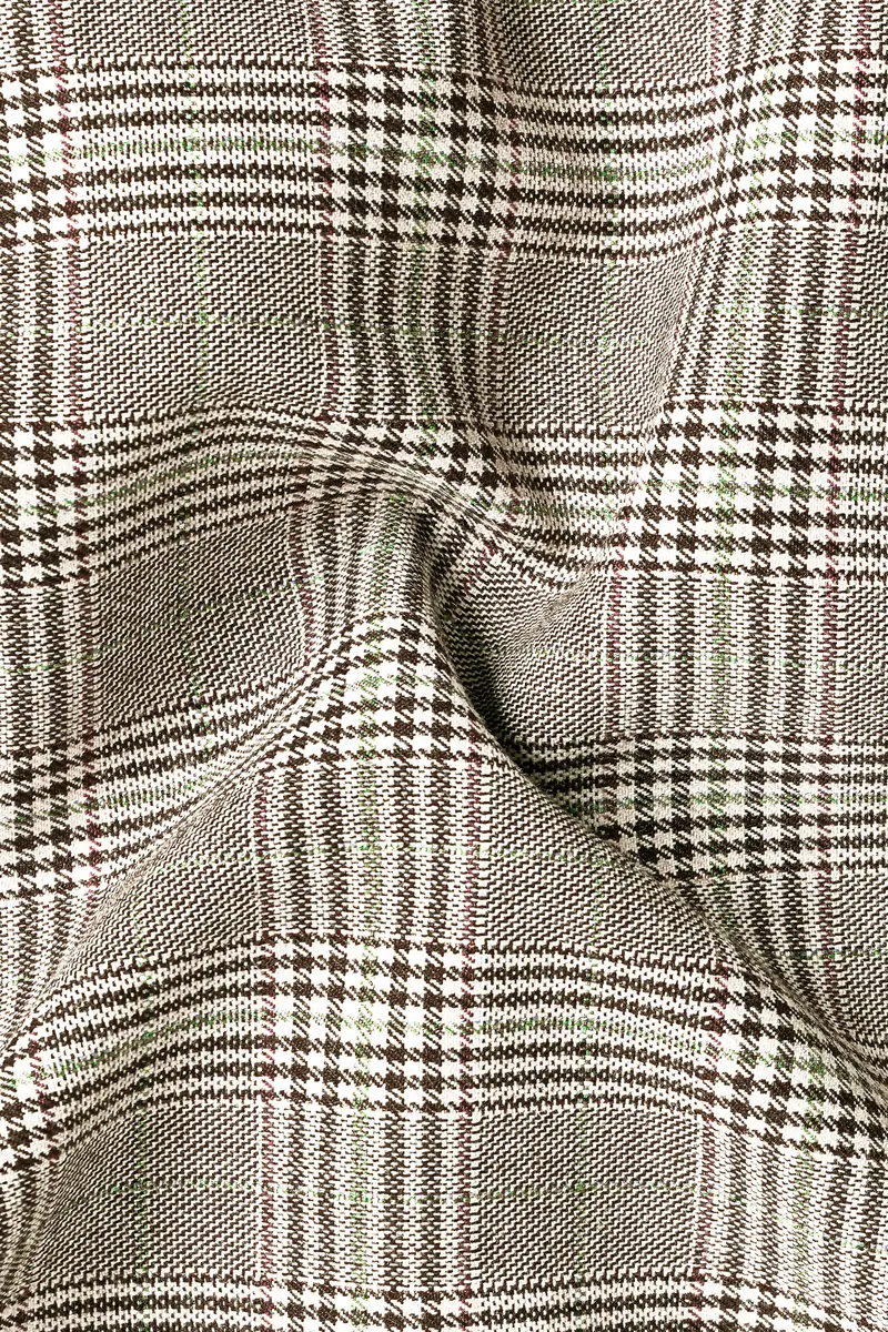 Café Noir Brown Plaid Wool Rich Stretchable Waistband Pant 3