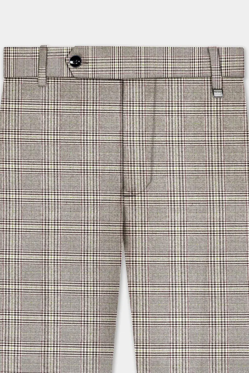 Café Noir Brown Plaid Wool Rich Stretchable Waistband Pant 4