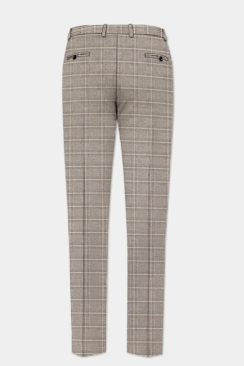 Café Noir Brown Plaid Wool Rich Stretchable Waistband Pant 5