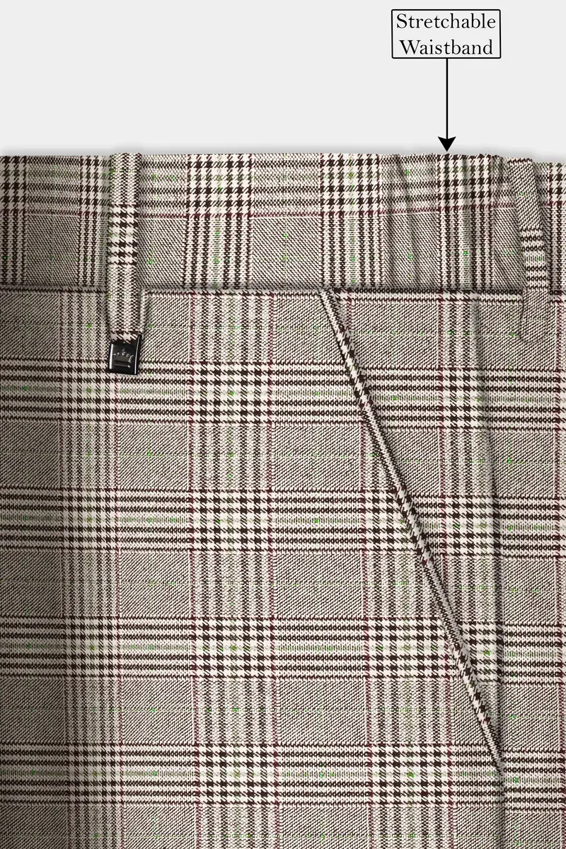 Café Noir Brown Plaid Wool Rich Stretchable Waistband Pant 6