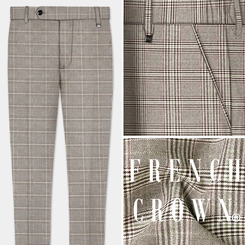 Café Noir Brown Plaid Wool Rich Stretchable Waistband Pant 8