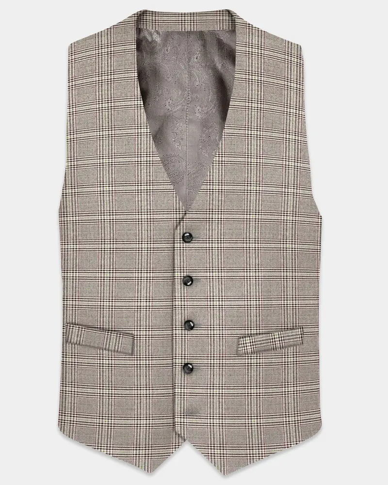 Café Noir Brown Plaid Wool Rich Waistcoat 1
