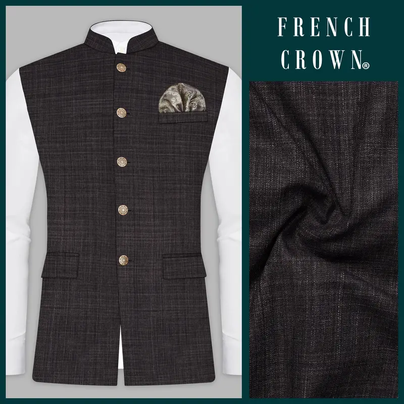 Cafénoir-Piano Brown Textured Wool Rich Nehru Jacket 1
