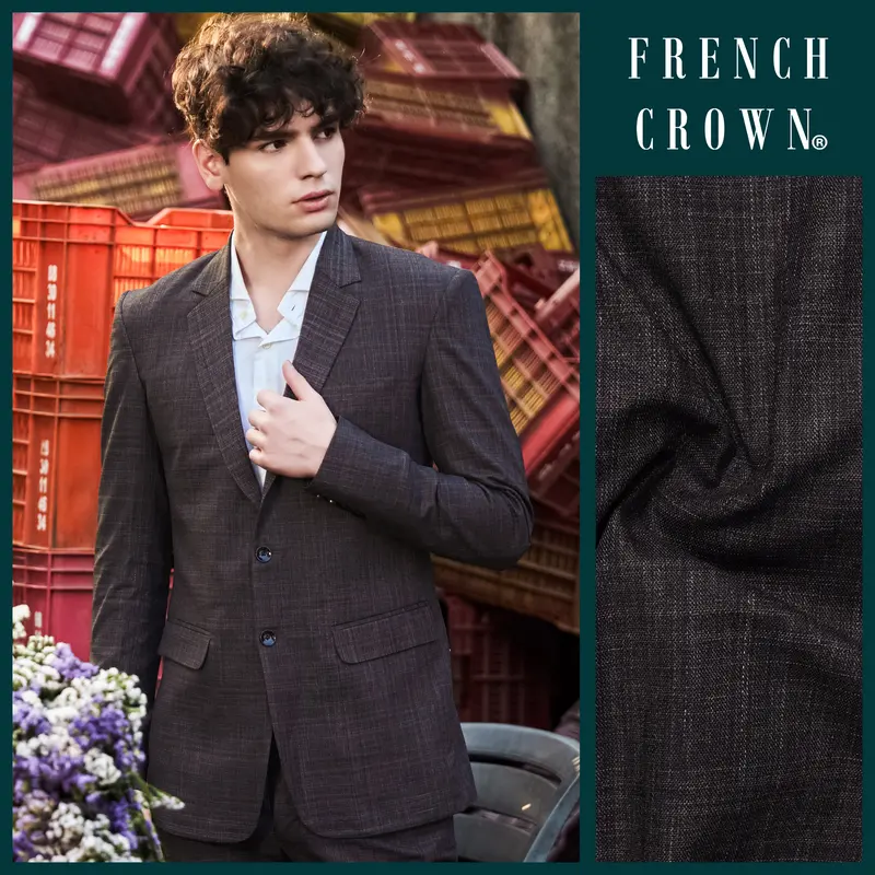 Cafénoir-Piano Brown Textured Wool Rich Single Breasted Slim Lapel Blazer 1