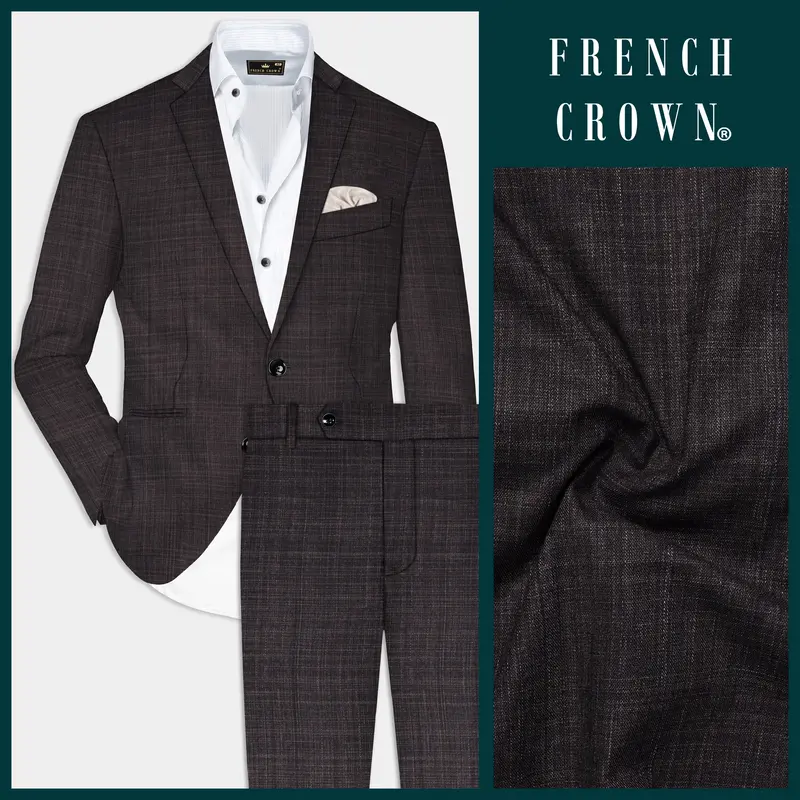 Cafénoir-Piano Brown Textured Wool Rich Single Breasted Slim Lapel Suit 1