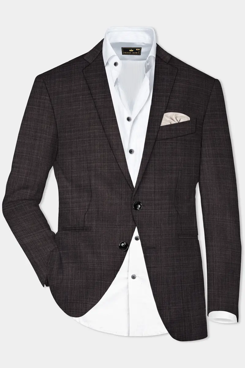 Cafénoir-Piano Brown Textured Wool Rich Single Breasted Slim Lapel Suit 10