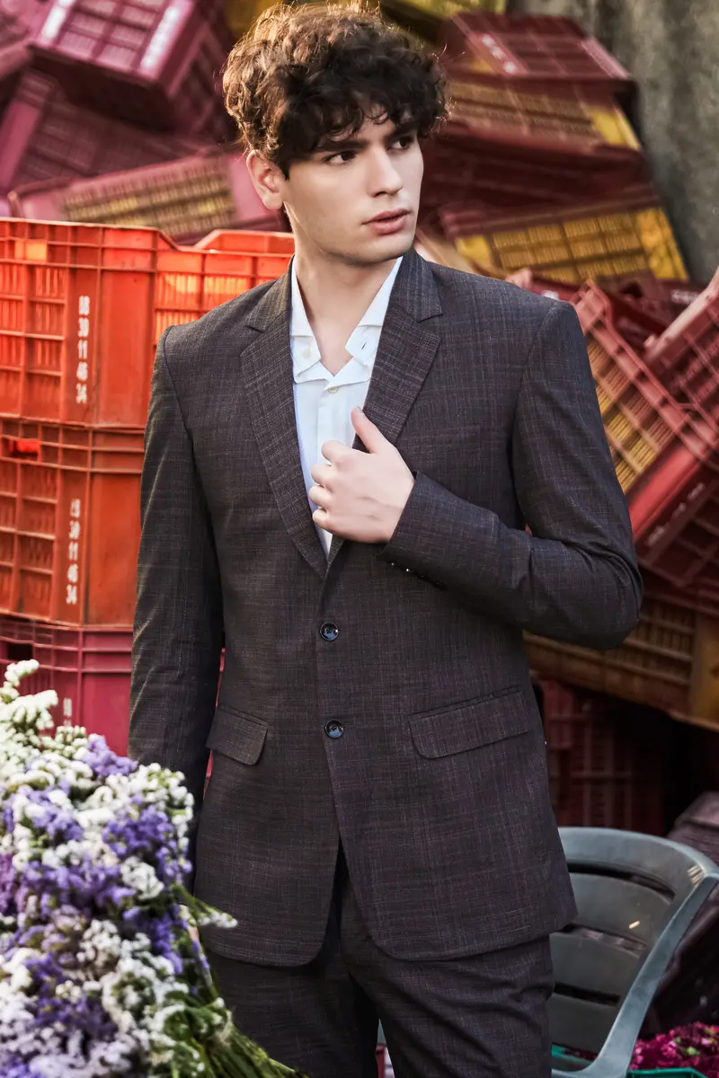 Cafénoir-Piano Brown Textured Wool Rich Single Breasted Slim Lapel Suit 19