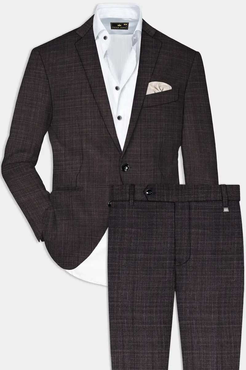 Cafénoir-Piano Brown Textured Wool Rich Single Breasted Slim Lapel Suit 2