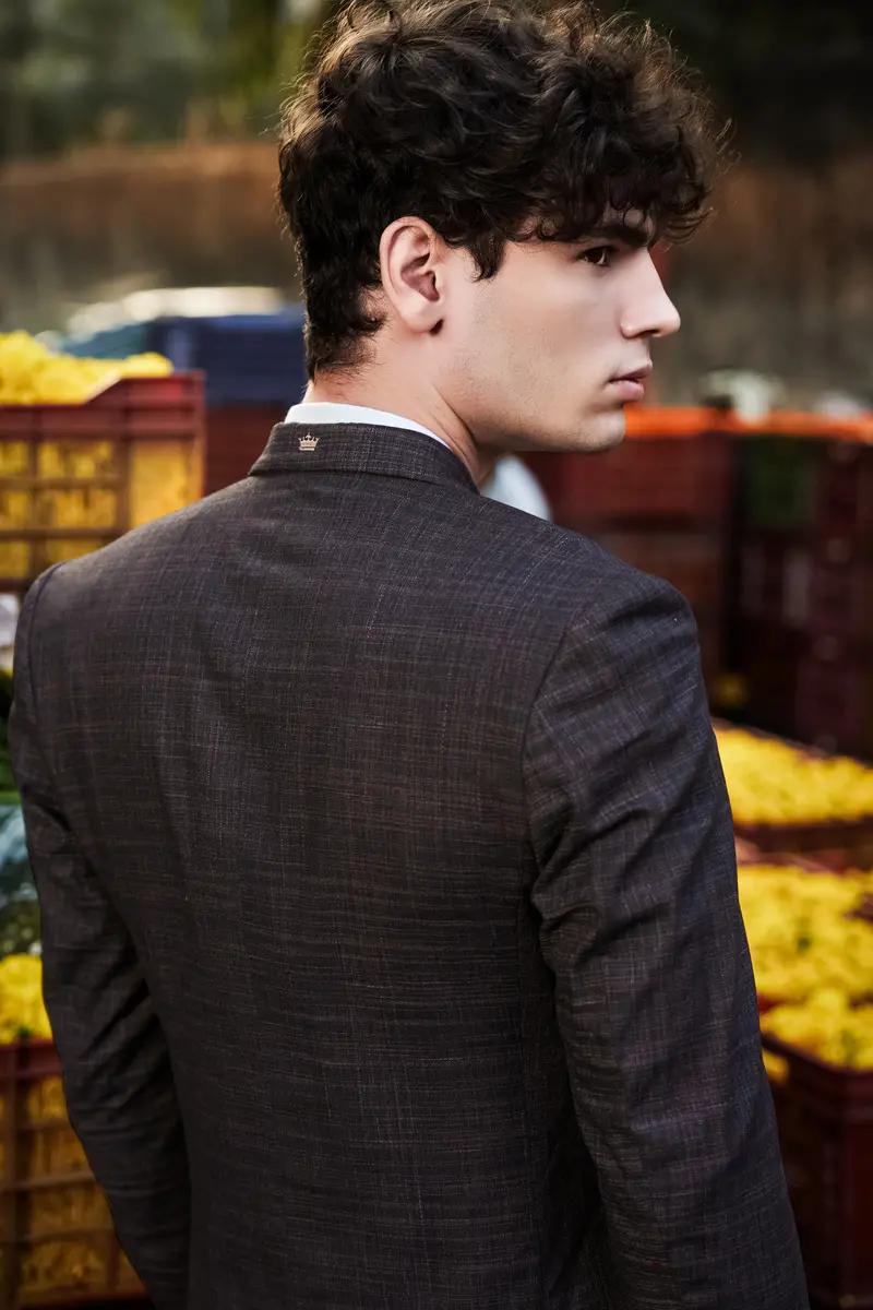 Cafénoir-Piano Brown Textured Wool Rich Single Breasted Slim Lapel Suit 20