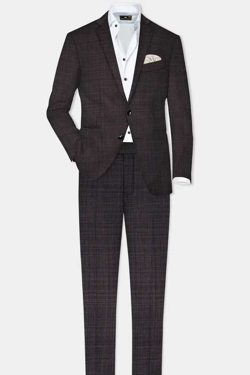Cafénoir-Piano Brown Textured Wool Rich Single Breasted Slim Lapel Suit 4