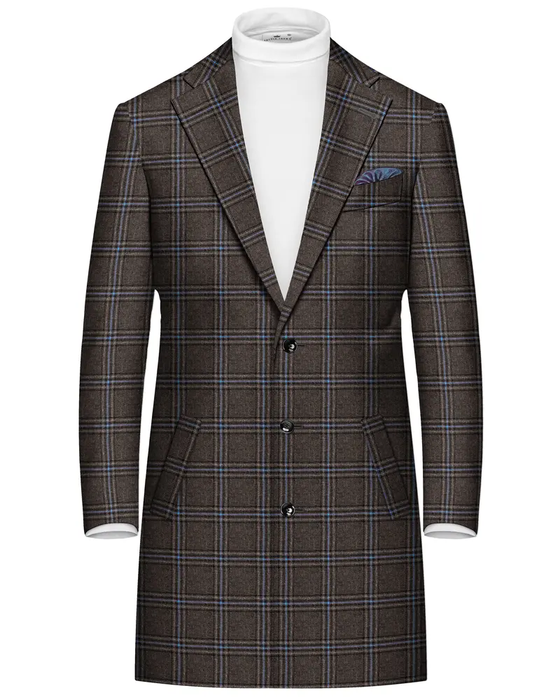 Cafreno-Armadillo Brown Plaid Single Breasted Overcoat 1