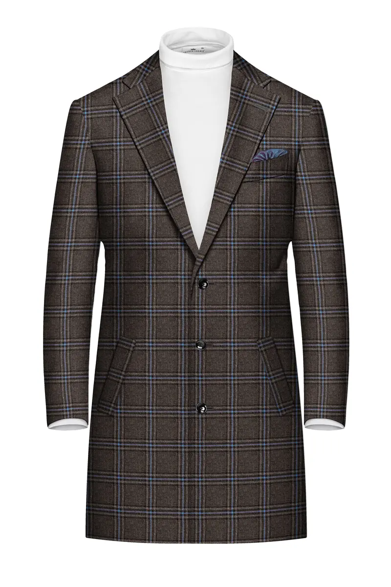Cafreno-Armadillo Brown Plaid Single Breasted Overcoat 2