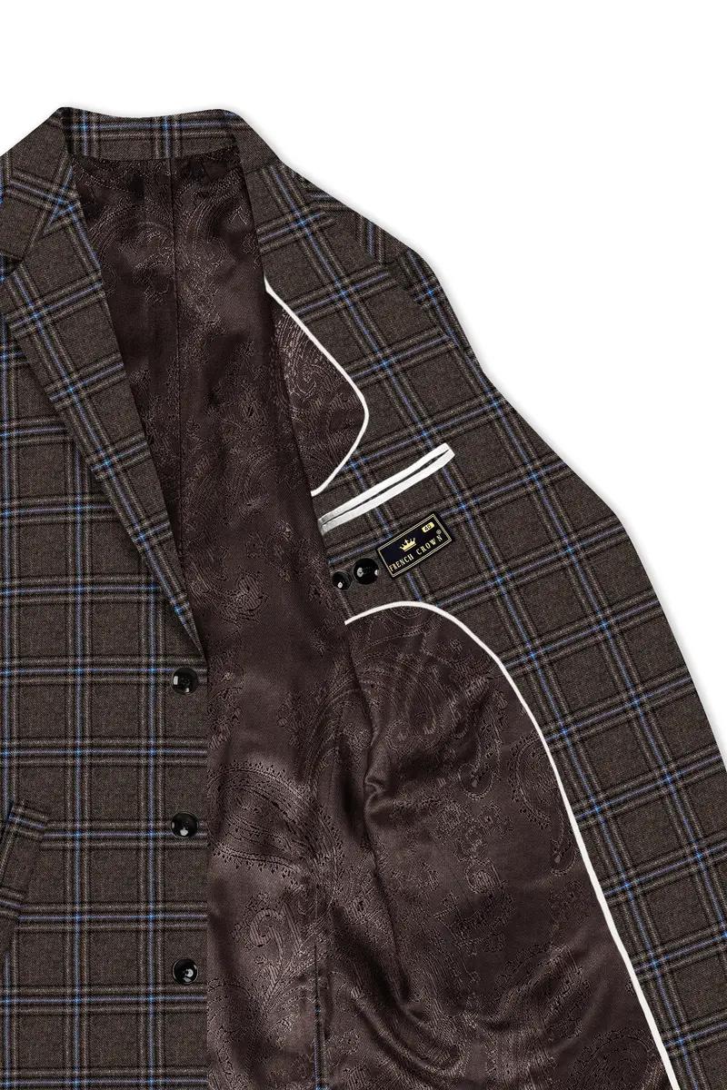 Cafreno-Armadillo Brown Plaid Single Breasted Overcoat 4