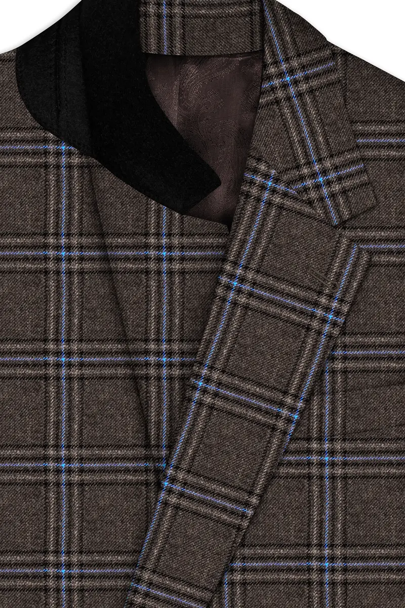 Cafreno-Armadillo Brown Plaid Single Breasted Overcoat 5