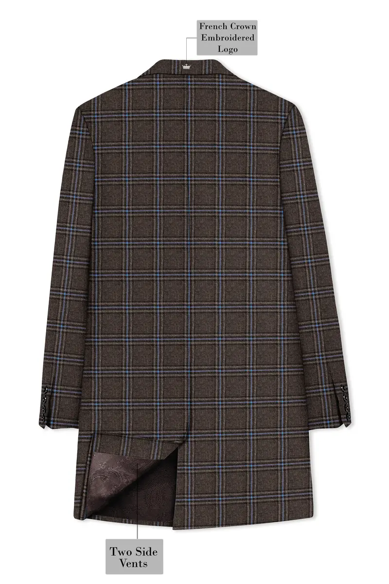 Cafreno-Armadillo Brown Plaid Single Breasted Overcoat 7