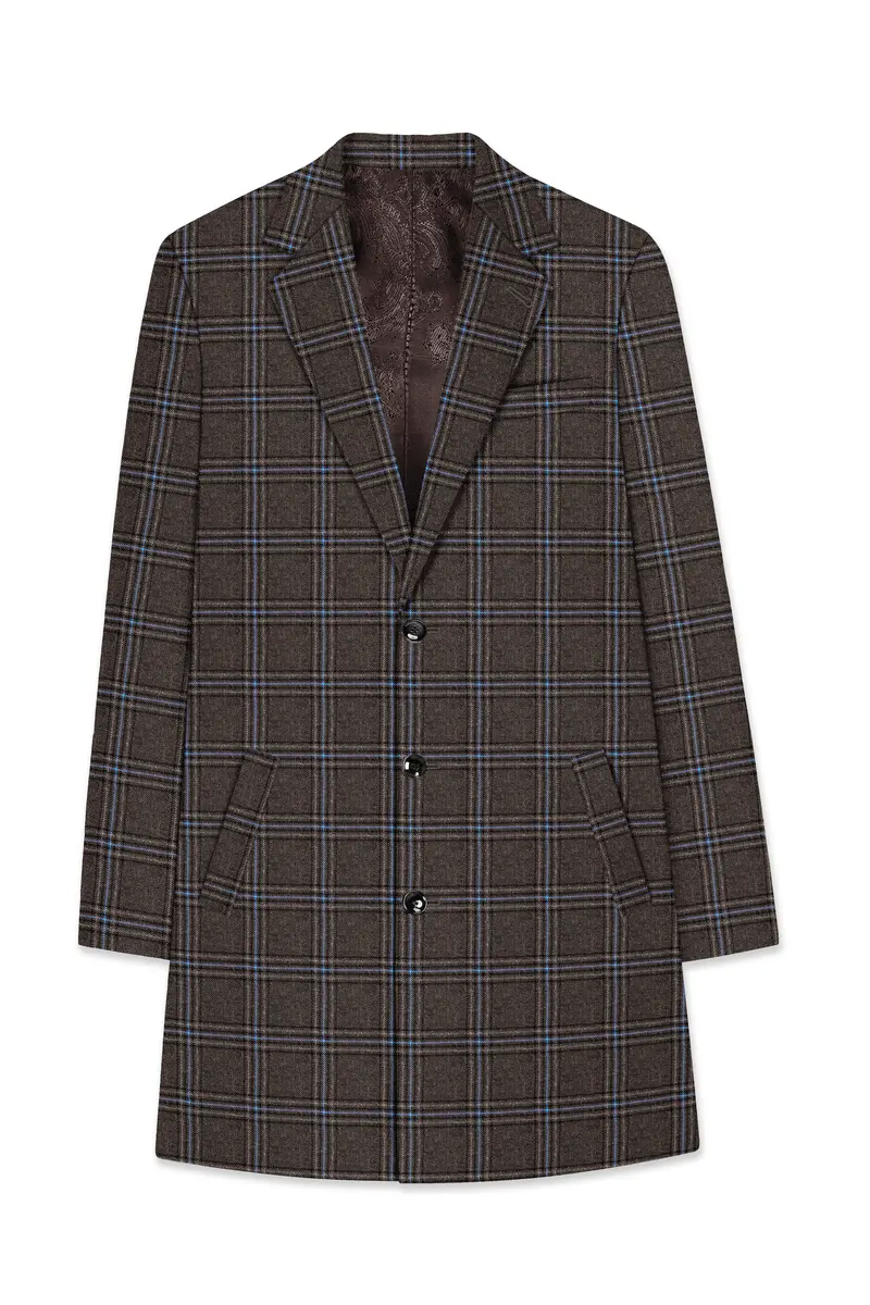 Cafreno-Armadillo Brown Plaid Single Breasted Overcoat 8