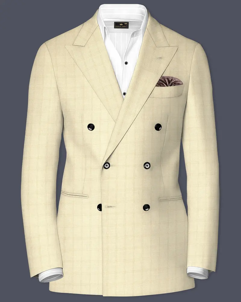 Calm Shell Brown Subtle Plaid Double Breasted Blazer 1