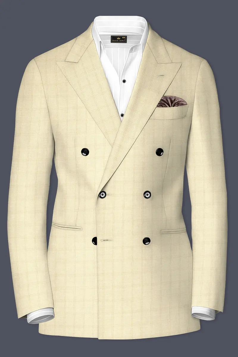 Calm Shell Brown Subtle Plaid Double Breasted Blazer 2