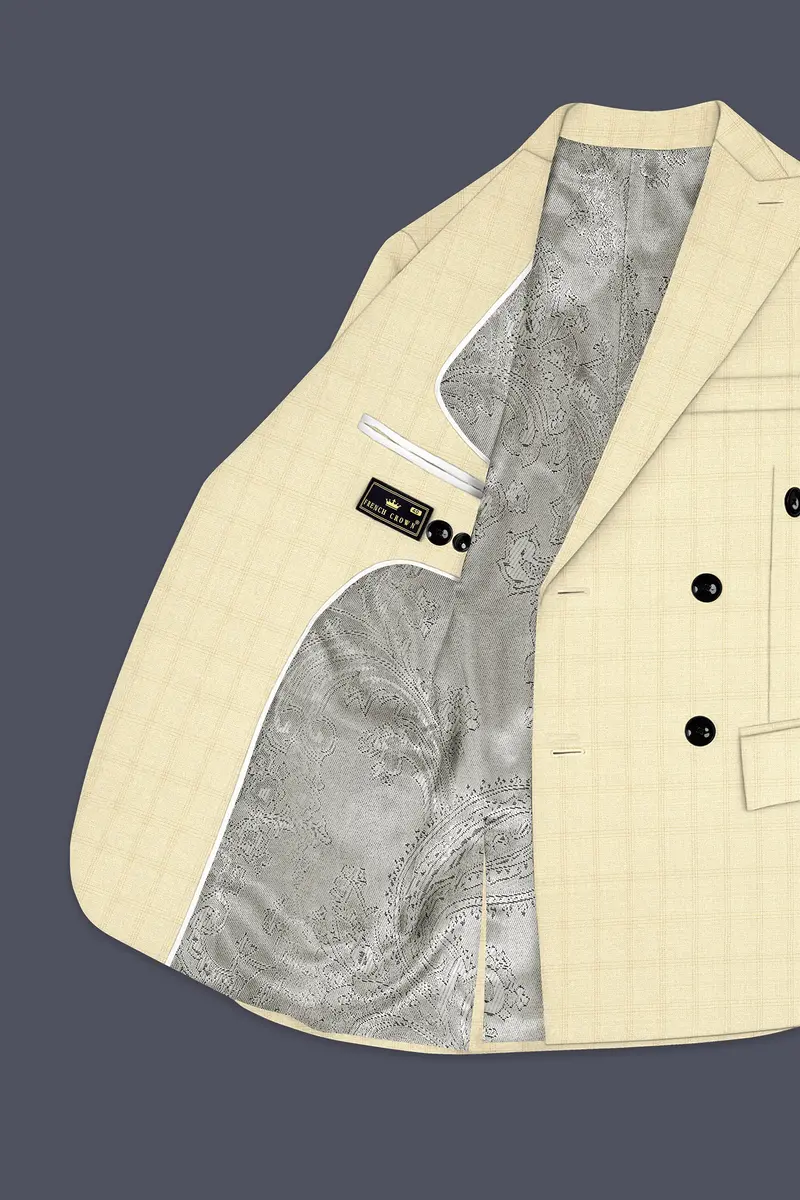 Calm Shell Brown Subtle Plaid Double Breasted Blazer 5