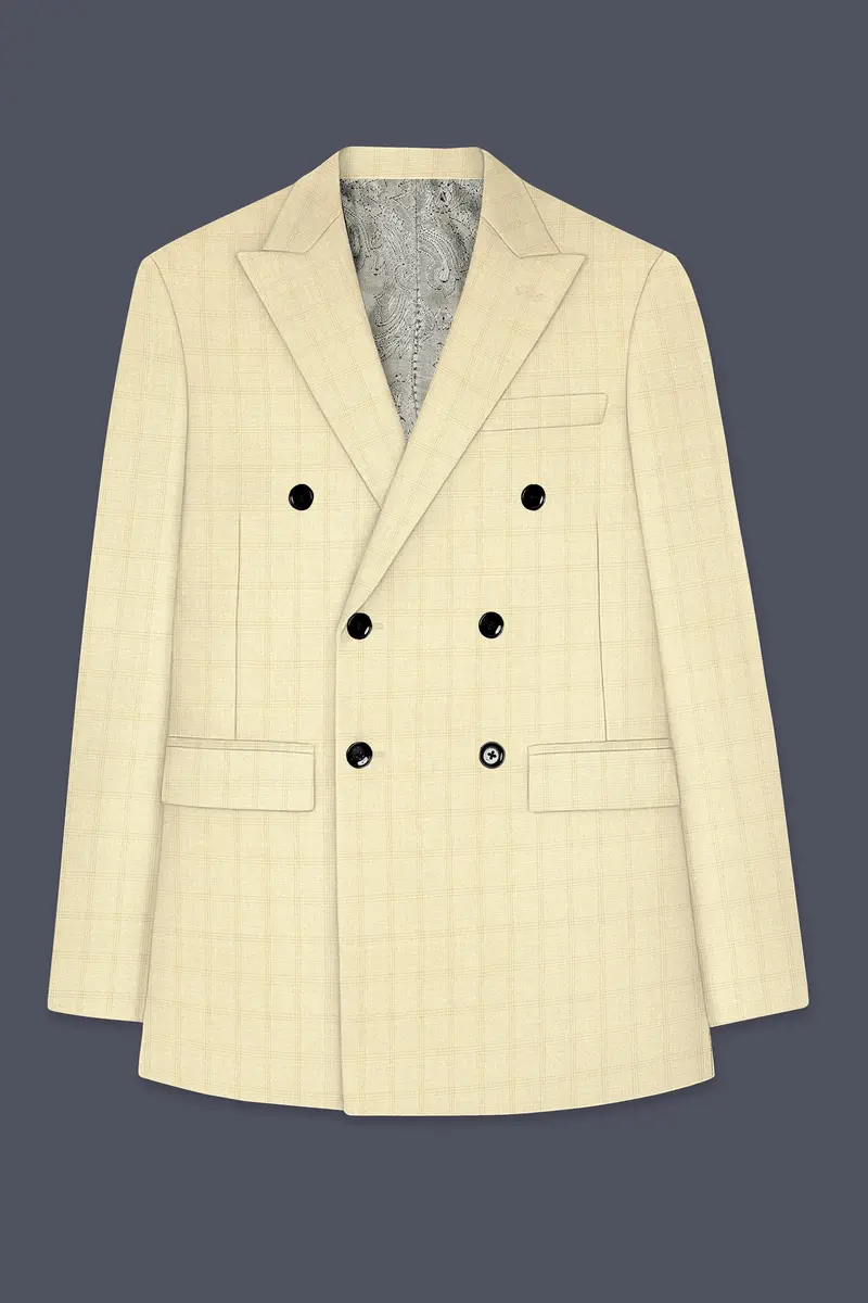 Calm Shell Brown Subtle Plaid Double Breasted Blazer 7