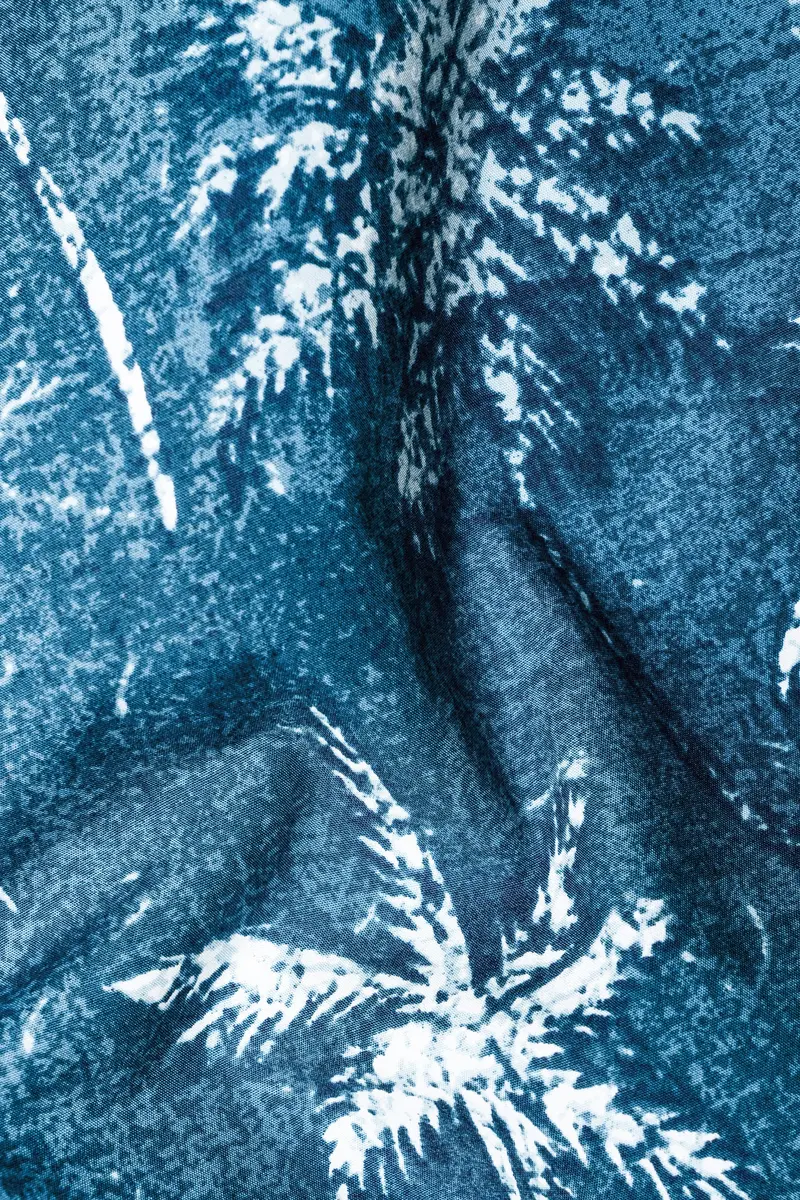 Calypso Blue With White Coconut Tree Printed Poplin Giza Cotton Shirt 2