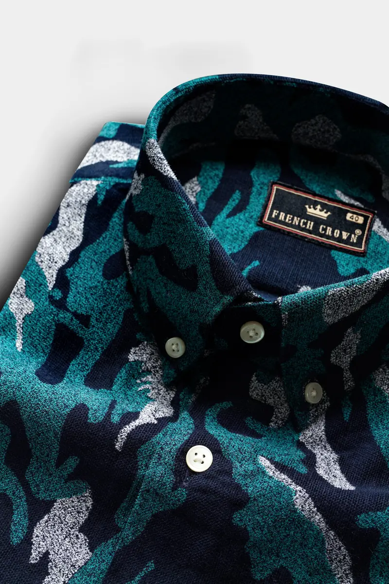 Calypso Green And Ebony Printed Camouflage Corduroy Shirt 1
