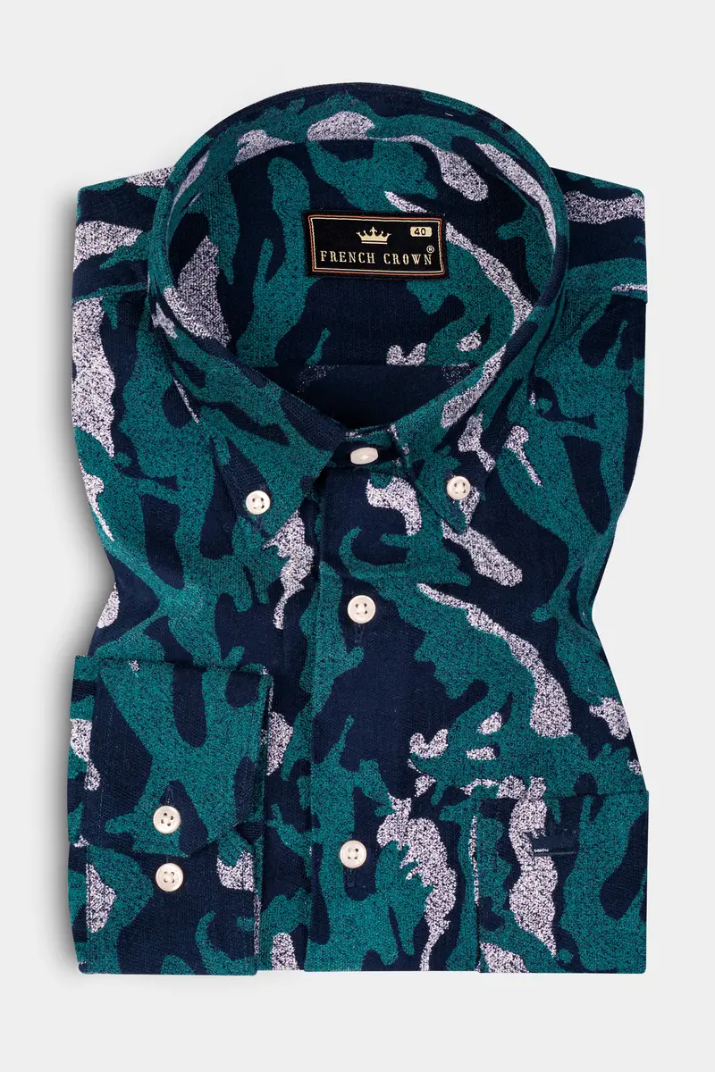 Calypso Green And Ebony Printed Camouflage Corduroy Shirt 3