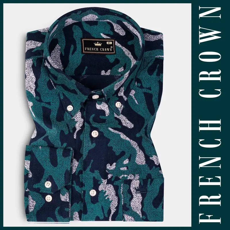 Calypso Green And Ebony Printed Camouflage Corduroy Shirt 6