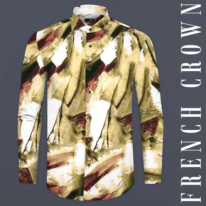 Camel Brown And Irish Maroon Abstract Dusty Printed Premium Cotton Shirt 1
