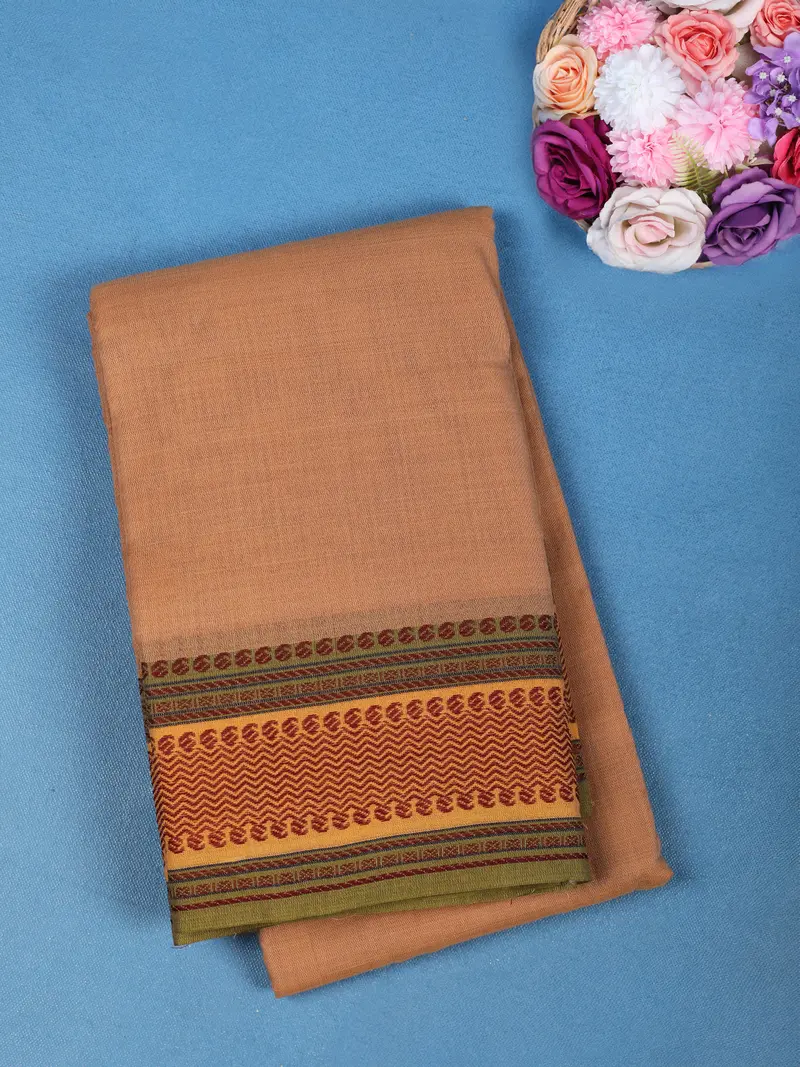 Camel Brown Solid Design Pure Cotton Saree 1