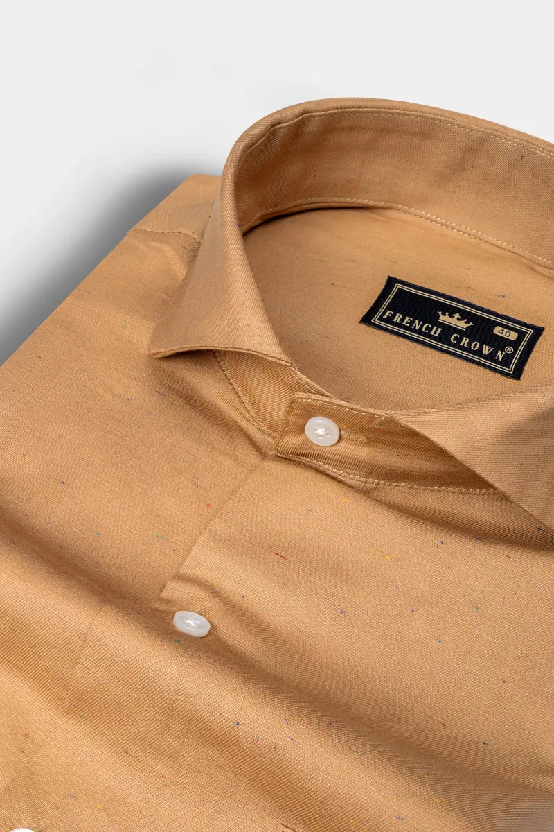 Camel Cream Chambray Giza Cotton Shirt 1