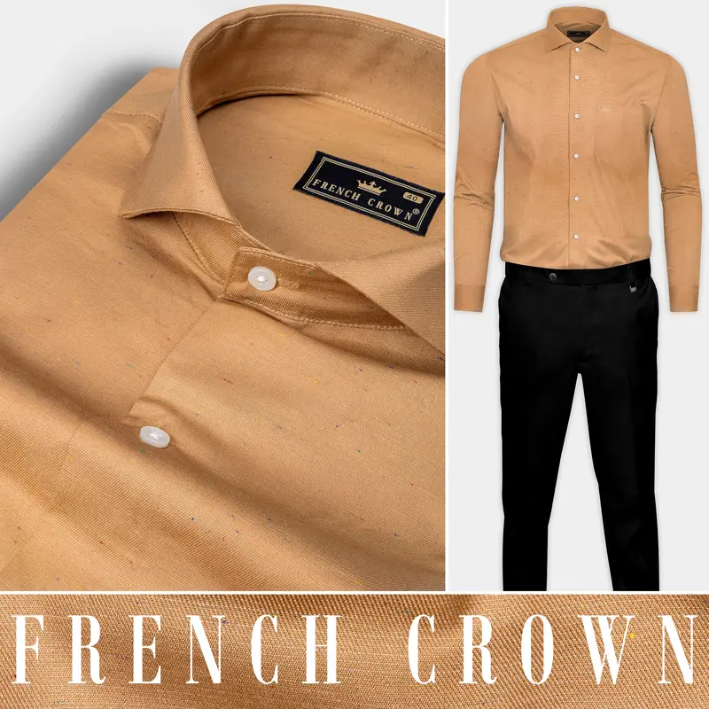 Camel Cream Chambray Giza Cotton Shirt 10