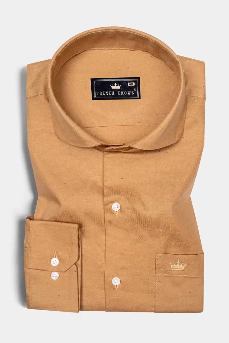 Camel Cream Chambray Giza Cotton Shirt 3