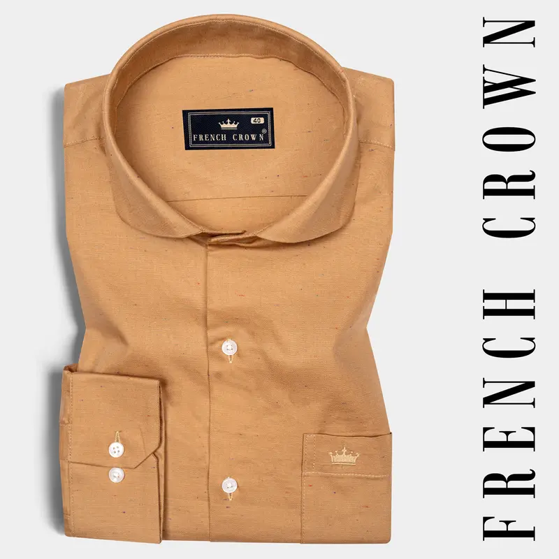 Camel Cream Chambray Giza Cotton Shirt 7