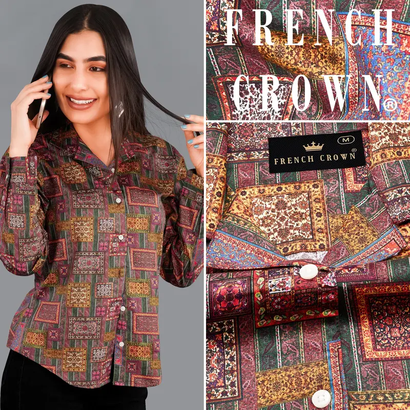 Camelot Pink Banjara Patchwork Printed Premium Cotton Shirt 1