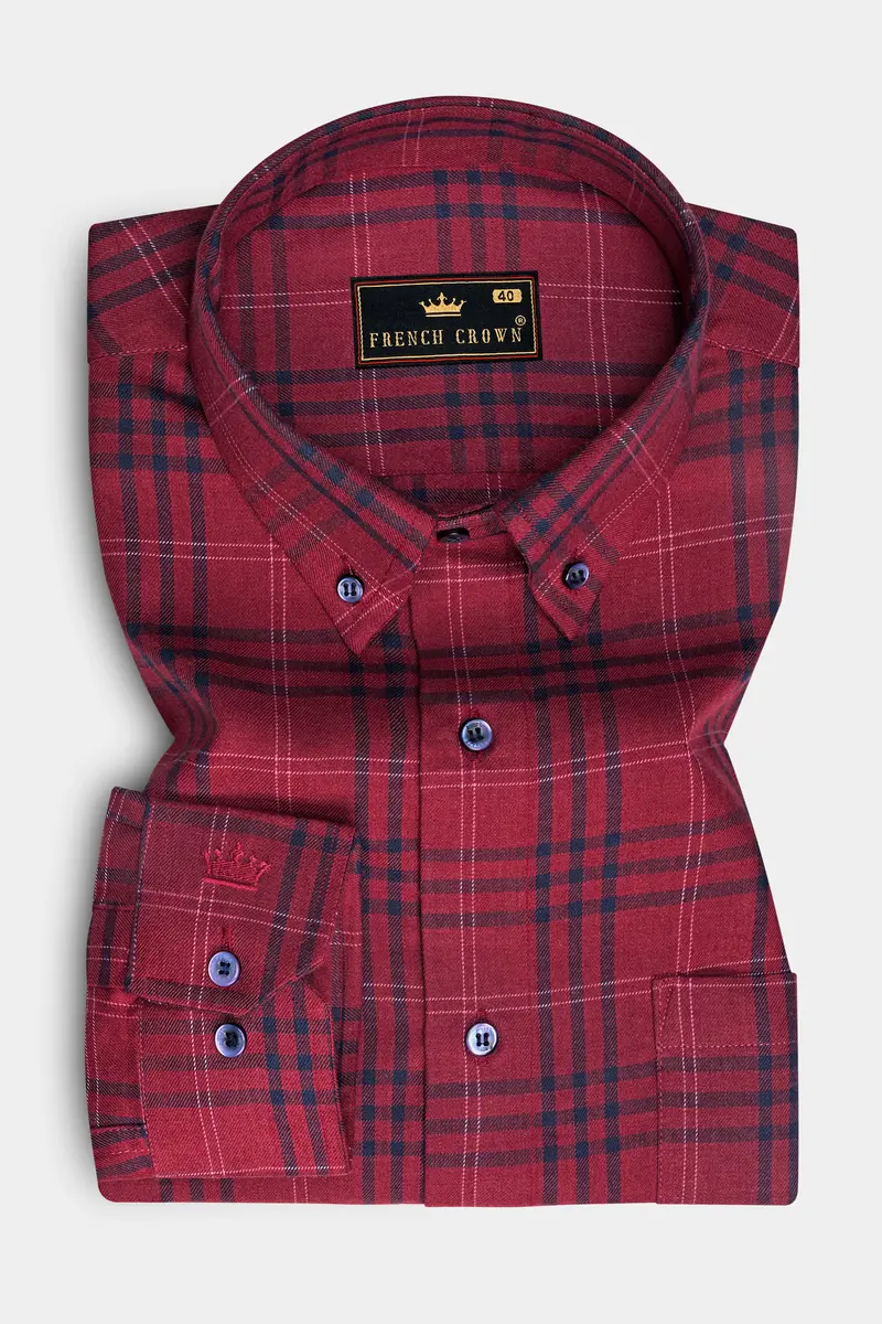 Camelot Red Plaid Twill Premium Cotton Shirt 4