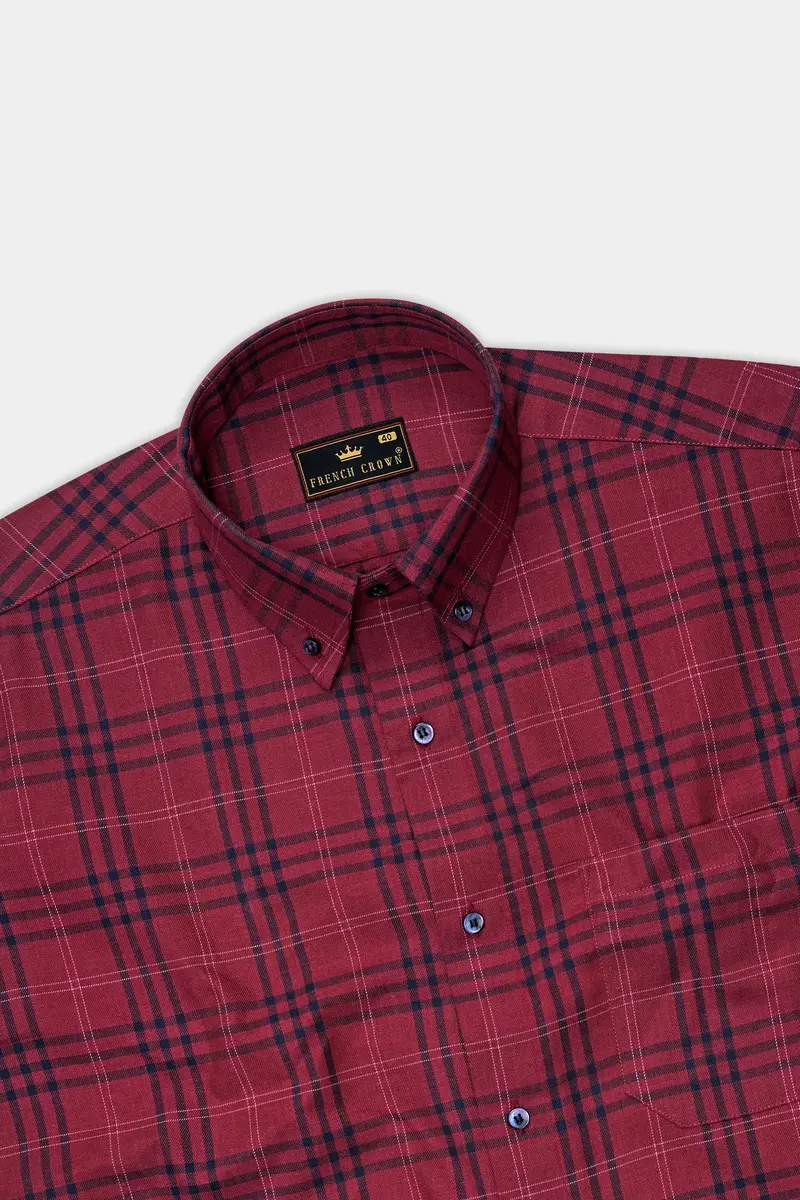 Camelot Red Plaid Twill Premium Cotton Shirt 5