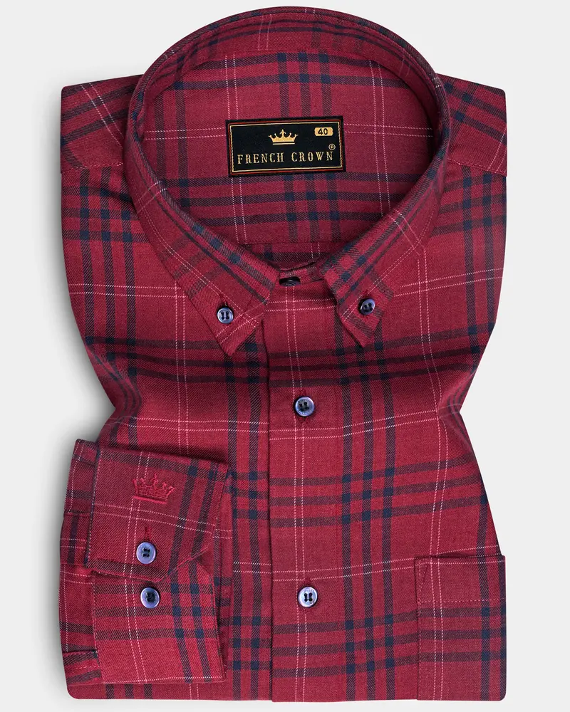 Camelot Red Plaid Twill Premium Cotton Shirt 6
