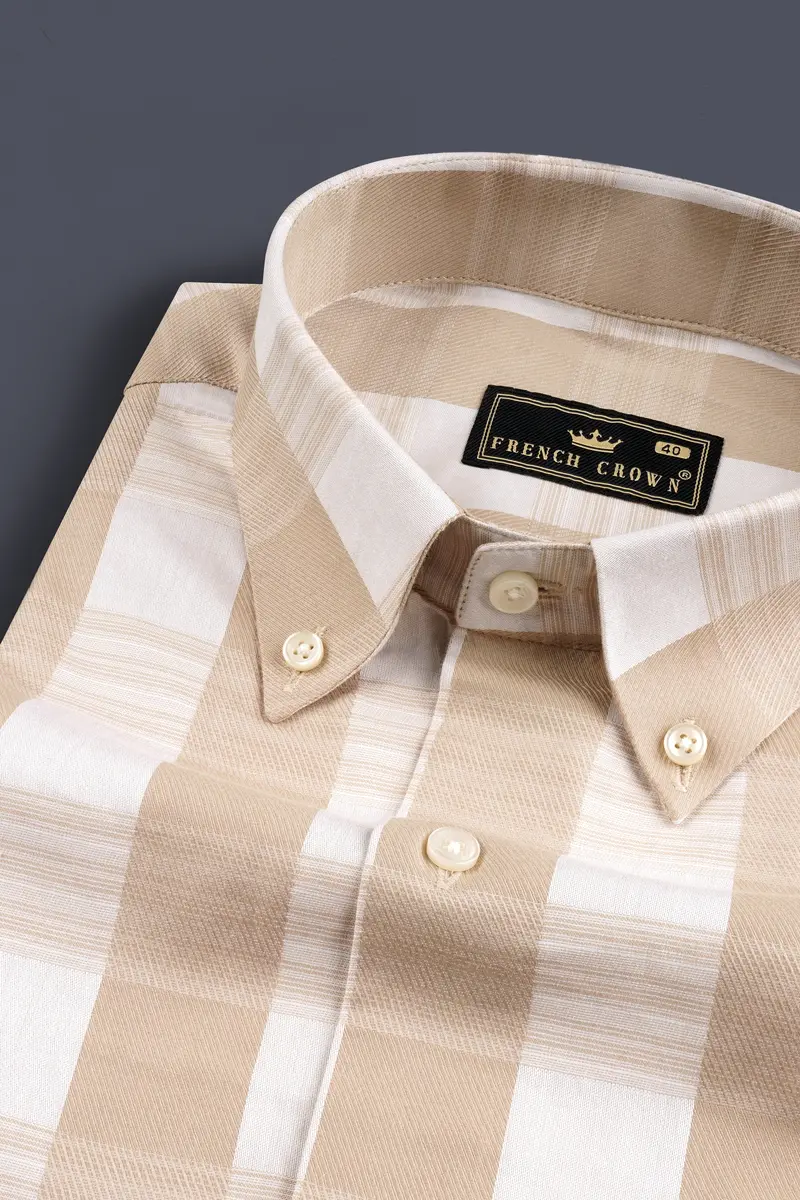 Cameo Brown With Vista White Plaid Jacquard Textured Premium Cotton Shirt 1