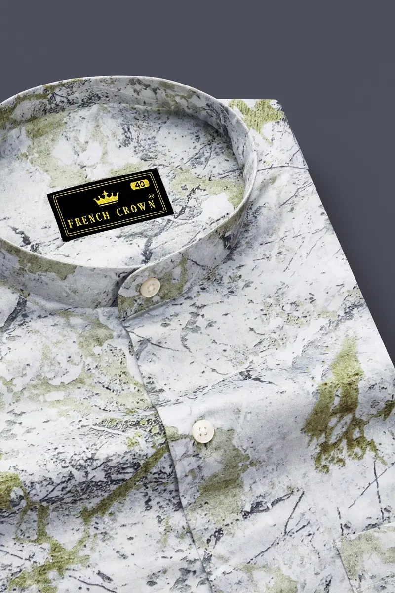 Camivor-Bright White With Camo Green Moss Marble Printed Subtle Sheen Super Soft Premium Cotton Casual Shirt 2