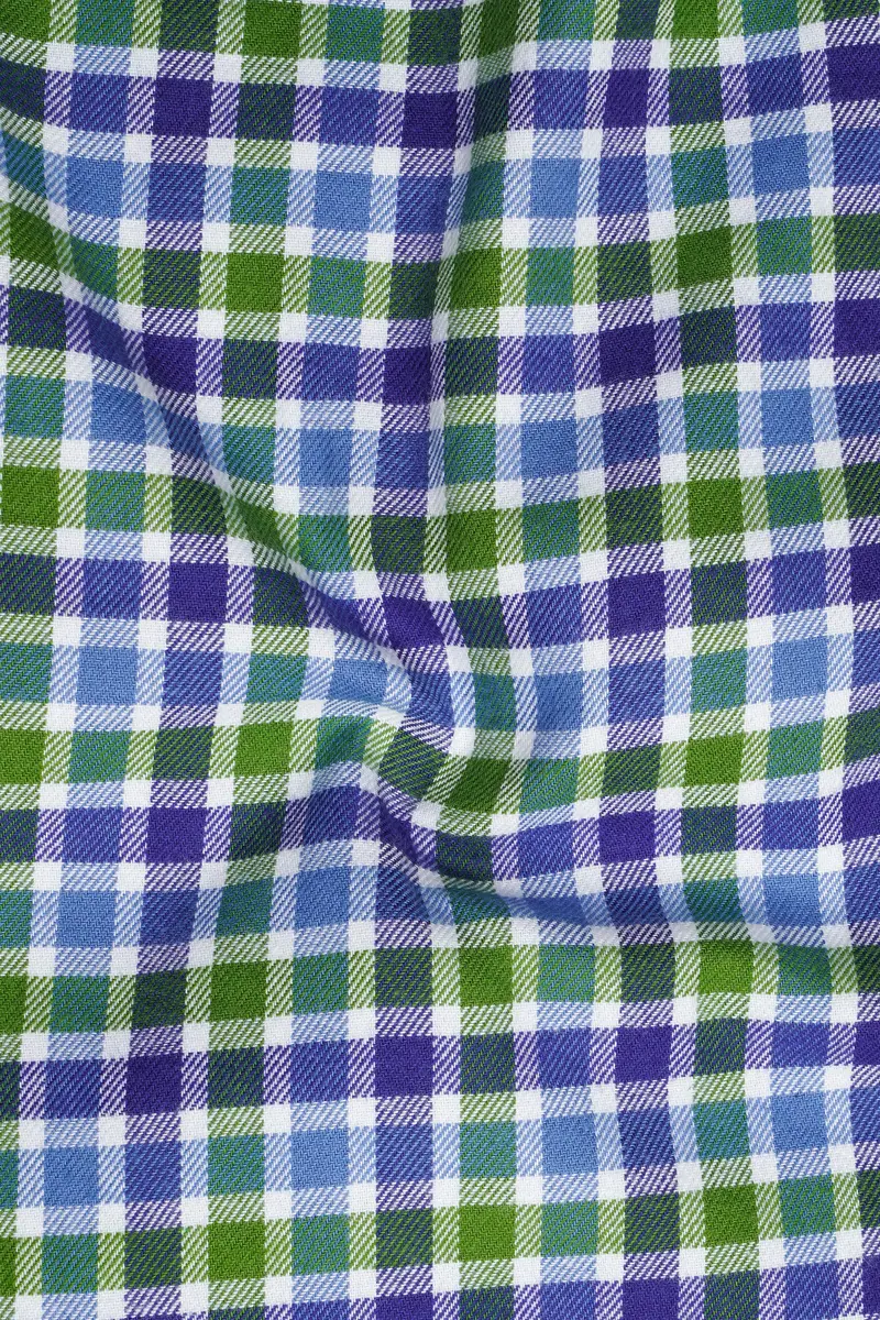 Camo Green And Gigas Blue Twill Gingham Premium Cotton Overshirt/Shacket 3