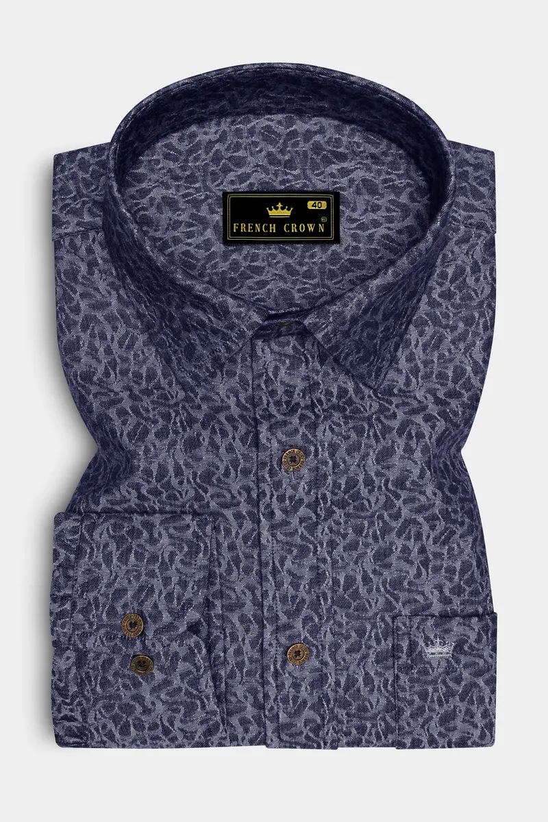 Camosyne-Phantom Denim Blue Abstract Camouflage Printed Super Soft Premium Cotton Casual Shirt 4