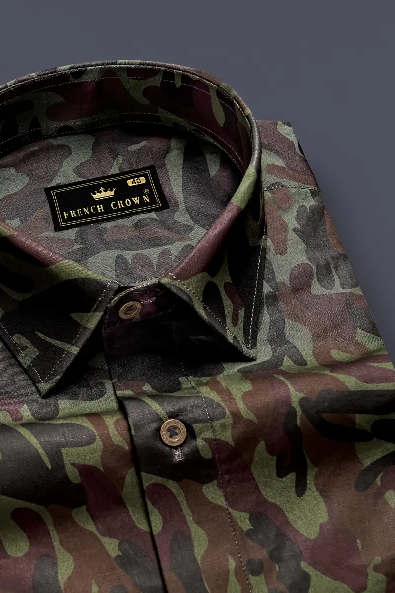 Camouflage-Finch Green And Taupe Brown Military Printed Oxford Premium Cotton Casual Designer Shirt 4
