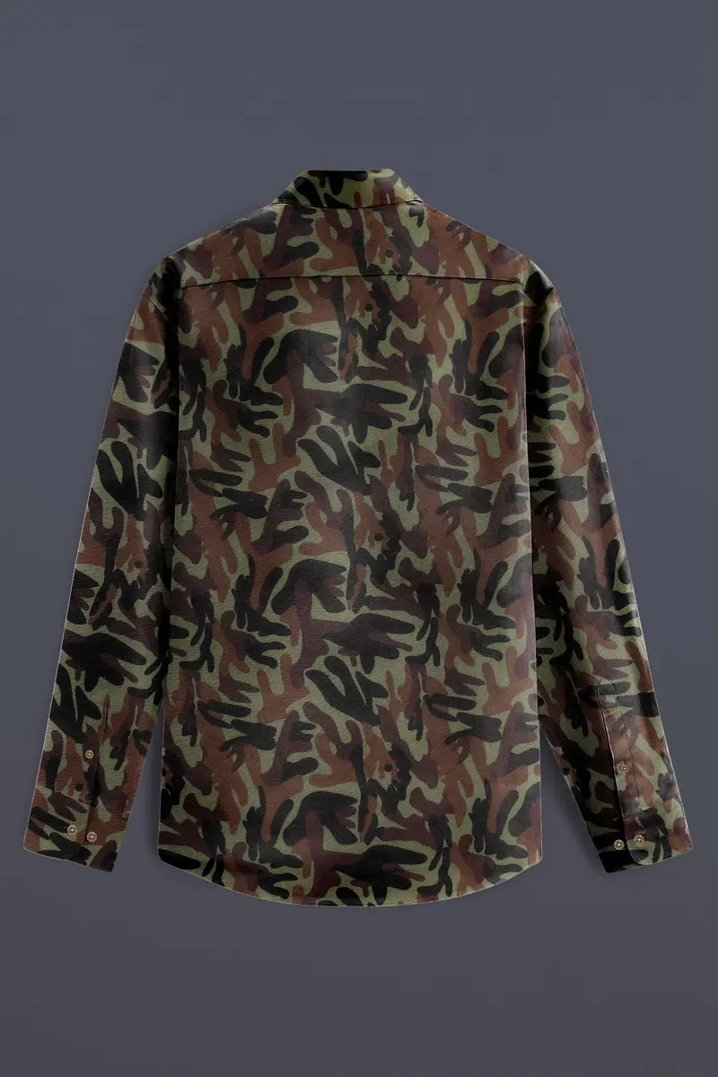 Camouflage-Finch Green And Taupe Brown Military Printed Oxford Premium Cotton Casual Designer Shirt 7