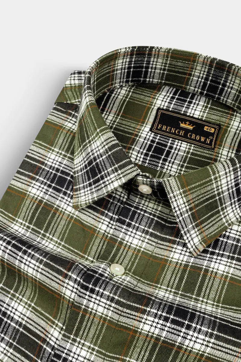 Camouflage Green With Zeus Black Plaid Flannel Shirt 1