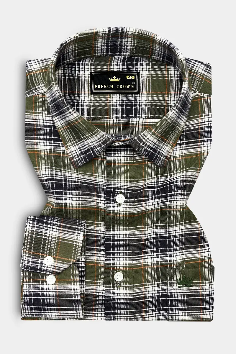 Camouflage Green With Zeus Black Plaid Flannel Shirt 3